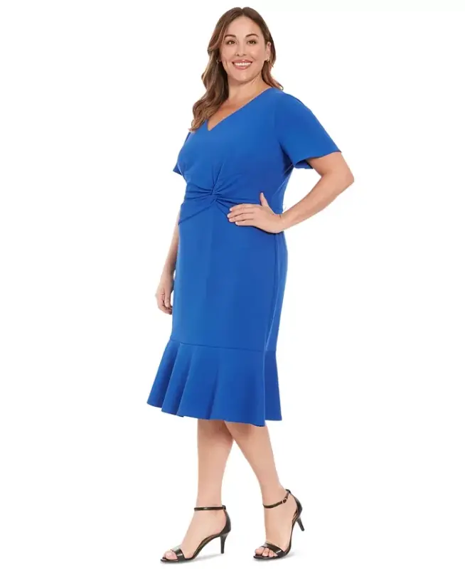 Plus Size Twist-Front Flounce-Hem Dress - 3