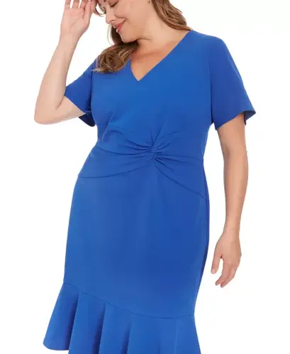 Plus Size Twist-Front Flounce-Hem Dress - 4