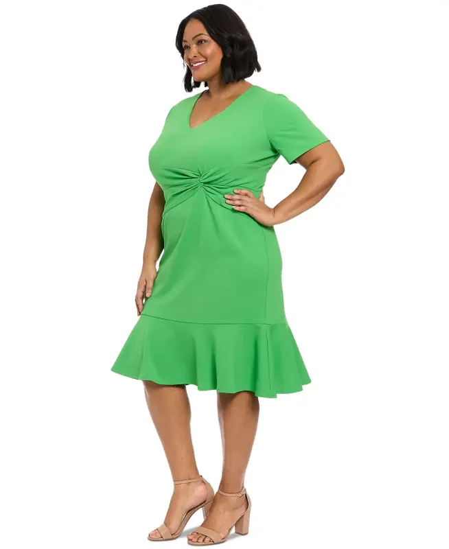 Plus Size Twist-Front Flounce-Hem Dress - 4
