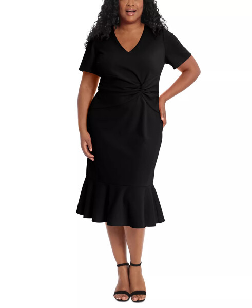 Plus Size Twist-Front Flounce-Hem Dress Black - 1