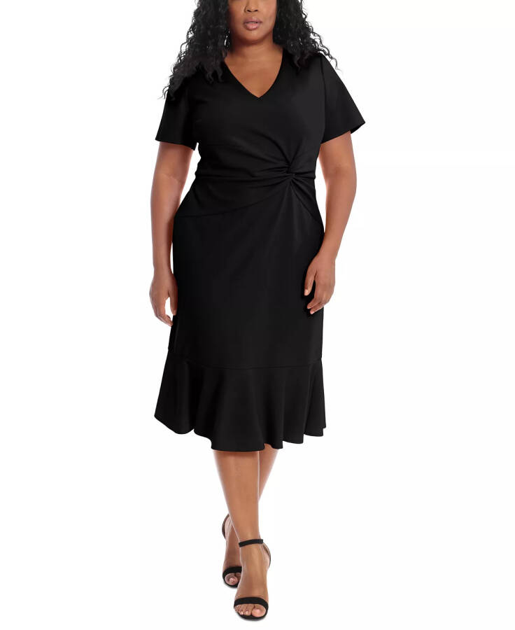 Plus Size Twist-Front Flounce-Hem Dress Black - 3