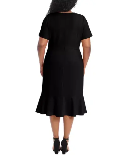 Plus Size Twist-Front Flounce-Hem Dress - Black - London Times (1)