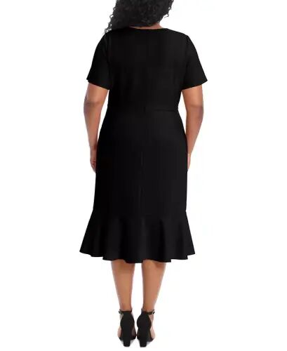 Plus Size Twist-Front Flounce-Hem Dress - Black - London Times (1)