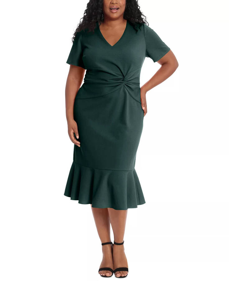 Plus Size Twist-Front Flounce-Hem Dress Emerald - 3