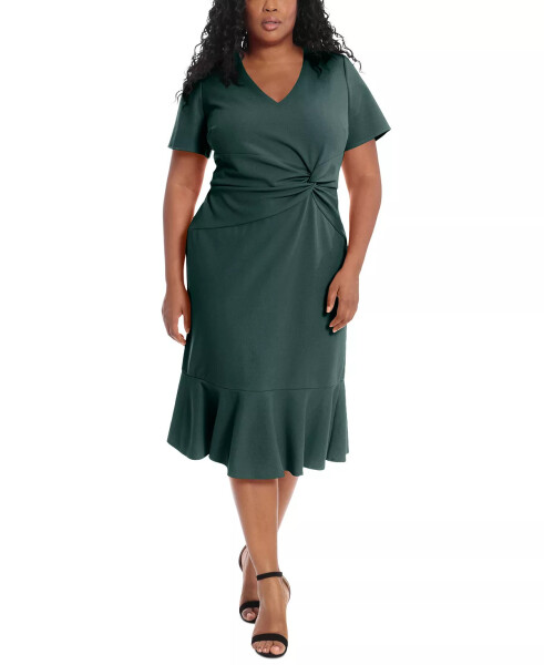 Plus Size Twist-Front Flounce-Hem Dress Emerald - 4