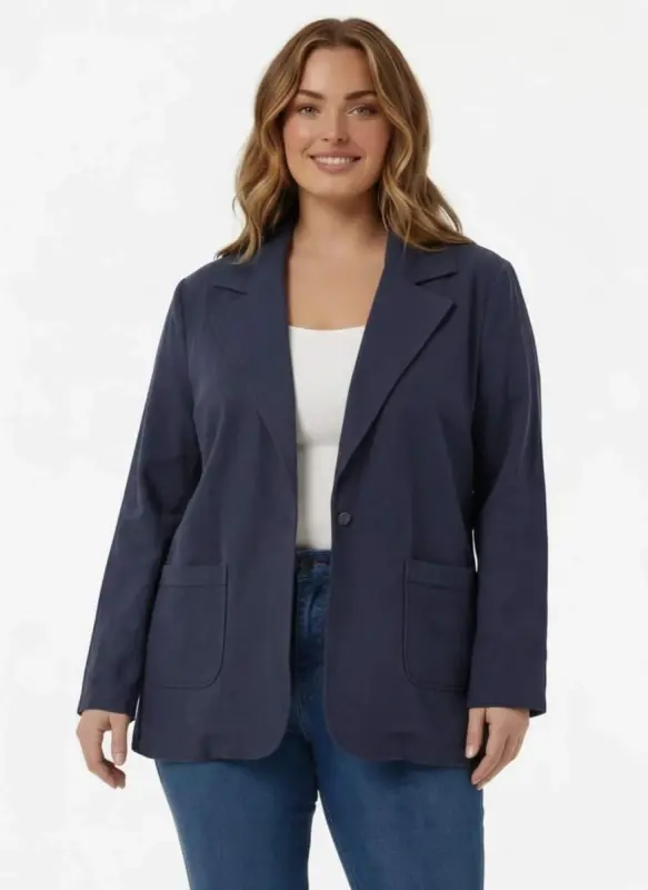 Plus Size Unlined Jacket Navy Blue - 1