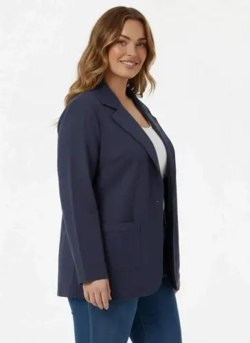 Plus Size Unlined Jacket Navy Blue - BÜYÜKBEDENIZ (1)