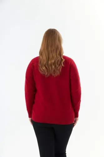 Plus Size V-Neck Cashmere Blend Patterned Knit Sweater Red - 7