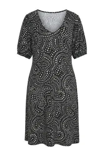 Plus Size V-Neck Elastic Sleeve Printed Short Dress 137992 - 6