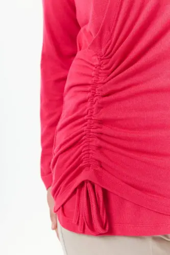 Plus Size V Neck Knit Blouse Fuchsia - 5