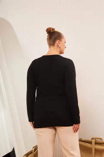 Plus Size V Neck Ruched Blouse Black - 9