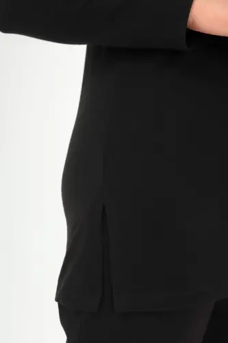 Plus Size V Neck Slit Basic Black Blouse - 5