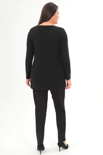 Plus Size V Neck Slit Basic Black Blouse - 6