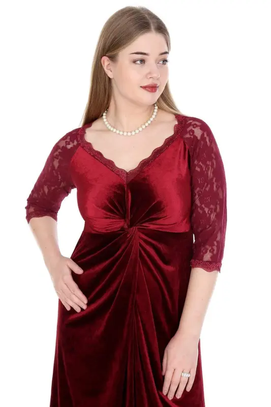 Plus Size Velvet Evening Dress 92-8755 Burgundy - 2