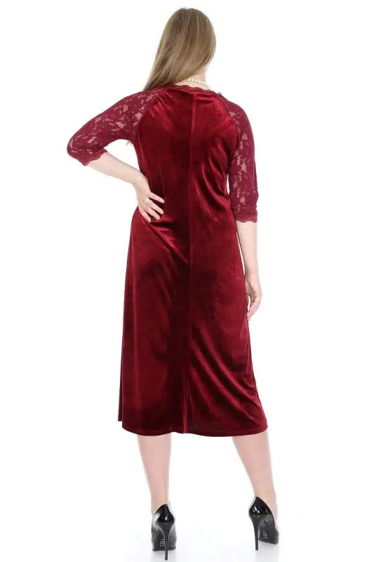 Plus Size Velvet Evening Dress 92-8755 Burgundy - 5