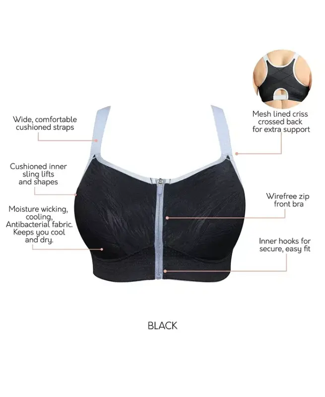 Plus Size Wave Simsiz Fermuarlı Sport Bra-Qora - PARFAIT