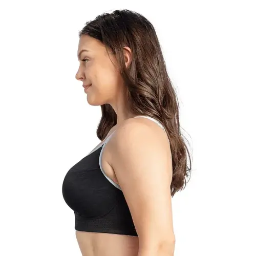 Plus Size Wave Wire-free Zip Front Sports Bra-Black - 3