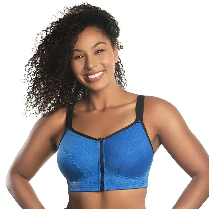 Plus Size Wave Wire-free Zip Front Sports Bra-Nautical blue - PARFAIT