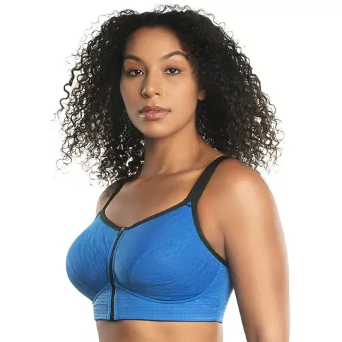 Plus Size Wave Wire-free Zip Front Sports Bra-Nautical blue - 4
