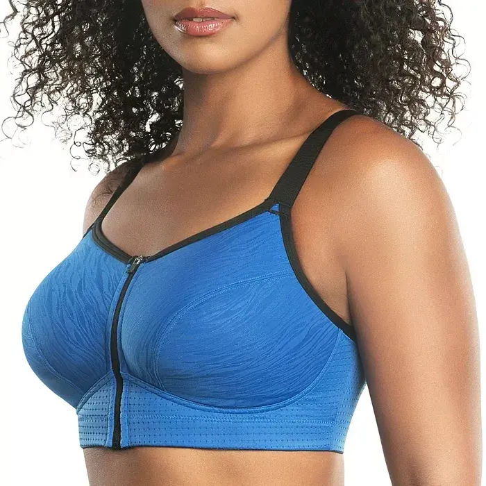 Plus Size Wave Wire-free Zip Front Sports Bra-Nautical blue - 5