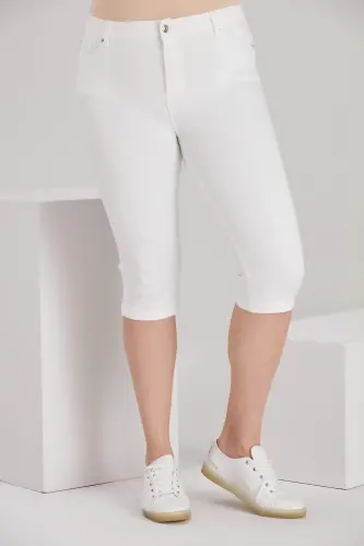 Plus Size White Cotton Capri - 1