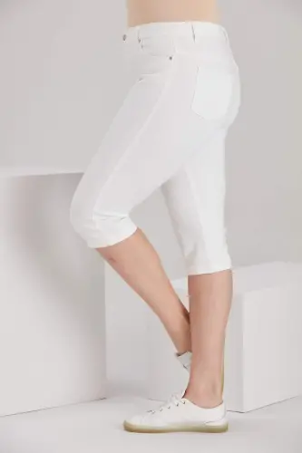 Plus Size White Cotton Capri - BÜYÜKBEDENIZ (1)