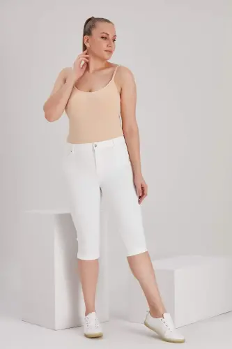 Plus Size White Cotton Capri - 5