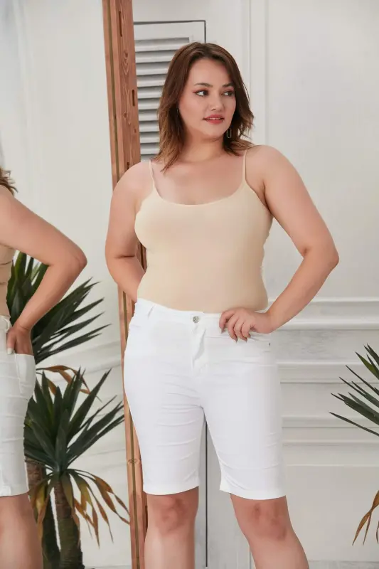 Plus Size White Cotton Shorts - 7