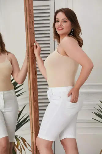 Plus Size White Cotton Shorts - 5