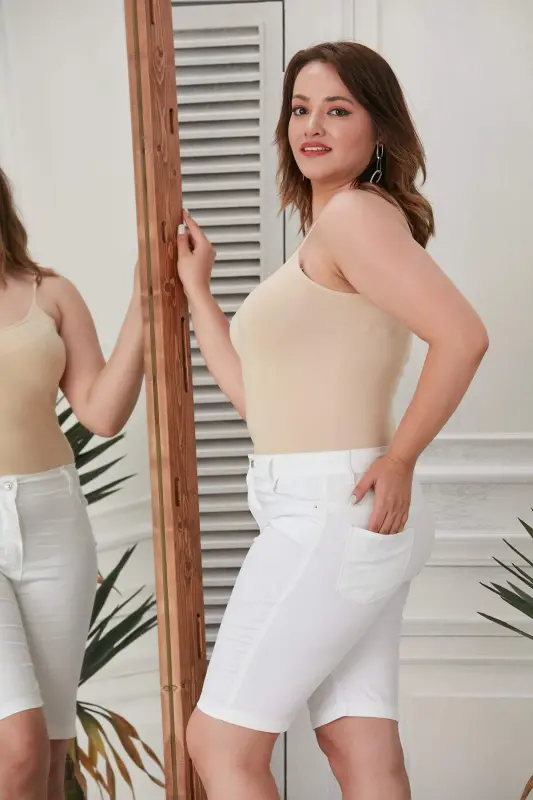 Plus Size White Cotton Shorts - 5