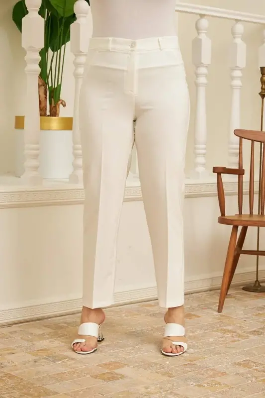 Plus Size White Fabric Pants - 1