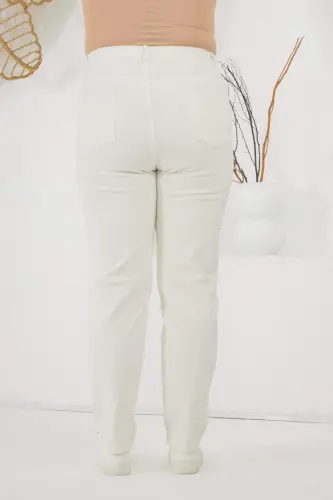 Plus Size White Jeans with Stone Detail on the Sides - 4