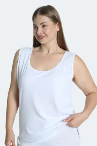 Plus Size White Thick Strap White Sleeveless 4 Season Sports And Daily Penye Tank Top Blouse - 1
