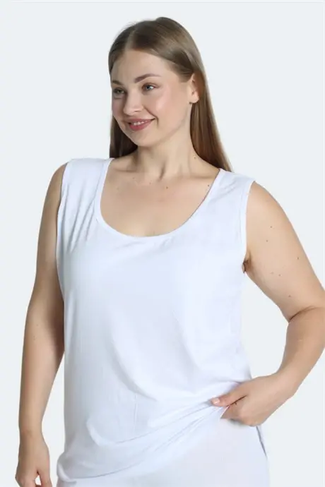 Plus Size White Thick Strap White Sleeveless 4 Season Sports And Daily Penye Tank Top Blouse - 1