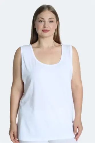 Plus Size White Thick Strap White Sleeveless 4 Season Sports And Daily Penye Tank Top Blouse - 3
