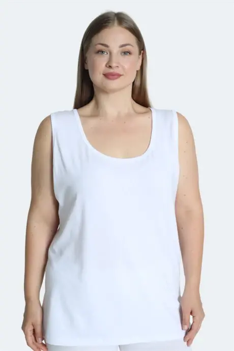 Plus Size White Thick Strap White Sleeveless 4 Season Sports And Daily Penye Tank Top Blouse - 3