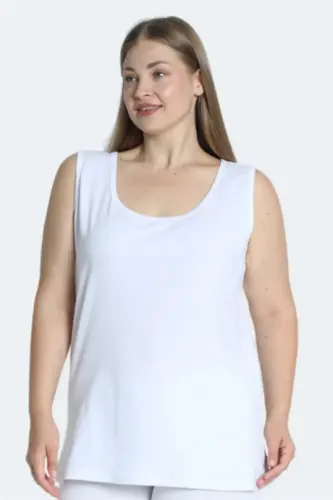 Plus Size White Thick Strap White Sleeveless 4 Season Sports And Daily Penye Tank Top Blouse - 4