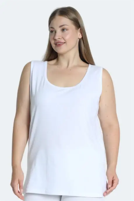 Plus Size White Thick Strap White Sleeveless 4 Season Sports And Daily Penye Tank Top Blouse - 4