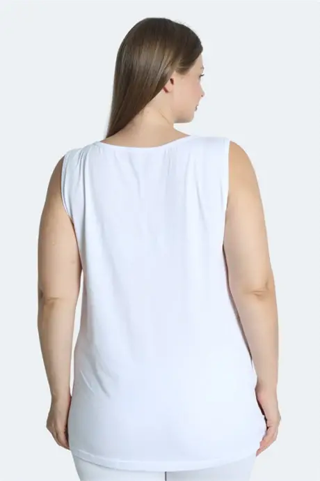 Plus Size White Thick Strap White Sleeveless 4 Season Sports And Daily Penye Tank Top Blouse - 5