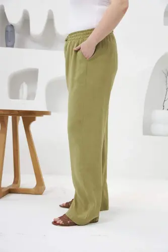 Plus Size Wide Leg Elastic Waist Pants Olive - BÜYÜKBEDENIZ (1)