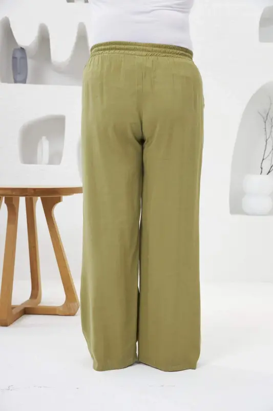 Plus Size Wide Leg Elastic Waist Pants Olive - 7
