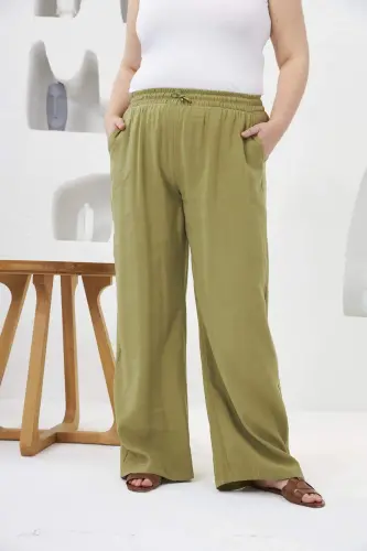 Plus Size Wide Leg Elastic Waist Pants Olive - 3