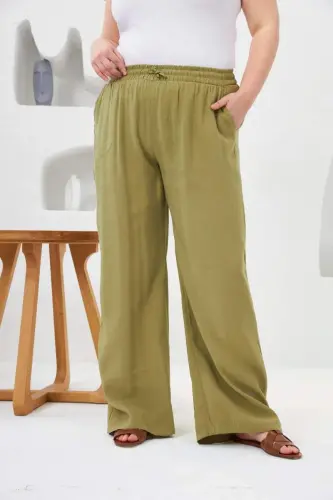 Plus Size Wide Leg Elastic Waist Pants Olive - 1