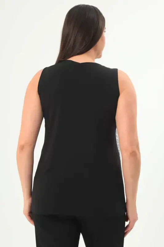 Plus Size Wide Strap Evening Black Blouse - 5