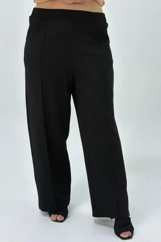 Plus Size Women Wide Leg Black Pants GLS01 - BÜYÜKBEDENIZ