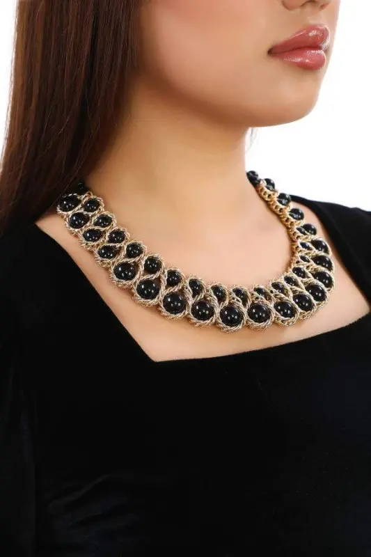Plus Size Women's Black Evening Dress Necklace - 1