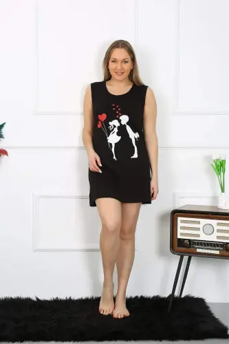 Plus Size Women's Camisole Modal Knee Length Black Nightgown 12501 - 4