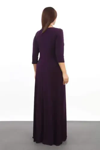 Plus Size Women's Crossover Neck Elastic and Lycra Purple Evening Dress 3072 - 5