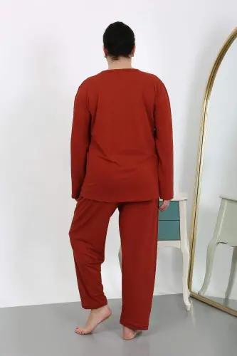 Plus Size Women's Long Sleeve Cotton Pajama Set Brick 202501 - 8