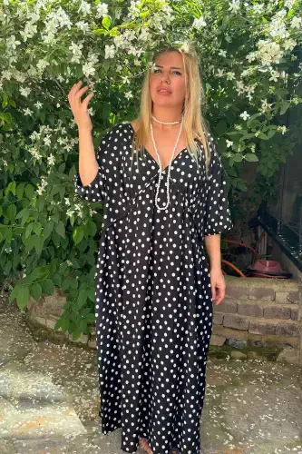 Plus Size Women's Polka Dot High Waisted Sash Dress Gls520 - 1